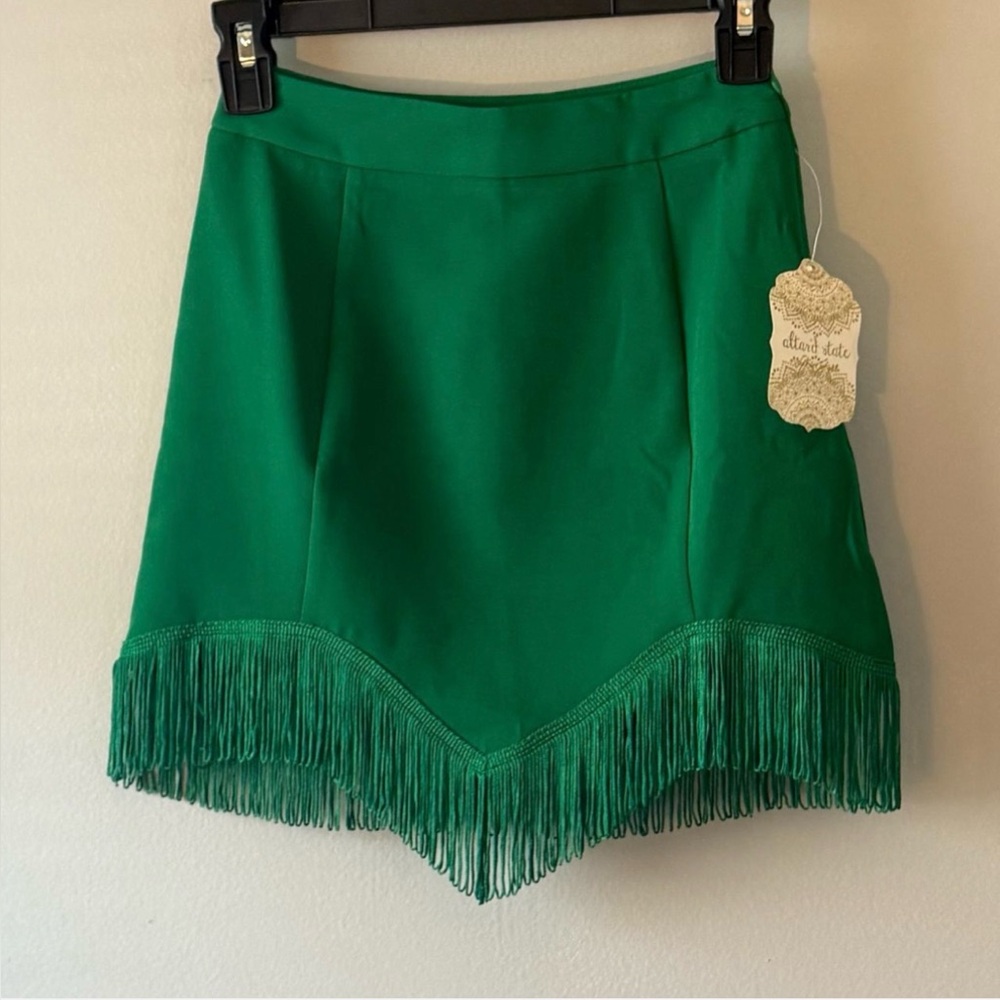 Altar'd State NWT Emerald Green Fringe Skirt Mini